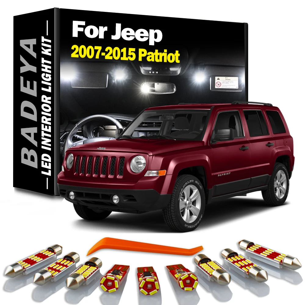 BADEYA 10Pcs Canbus LED Interior Light Kit For 2007 2008 2009 2010 2011-2015 Jeep Patriot 12V Map Dome Trunk License Plate Lamp