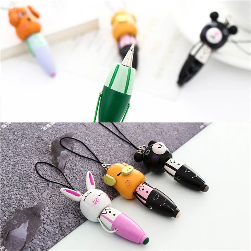 1 шт. деревянная шариковая ручка с маленьким мультяшным животным |