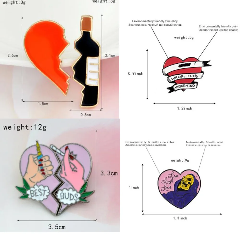 WKOUD 2 шт./компл. креативные броши в форме сердца винной бутылки скелета розовые