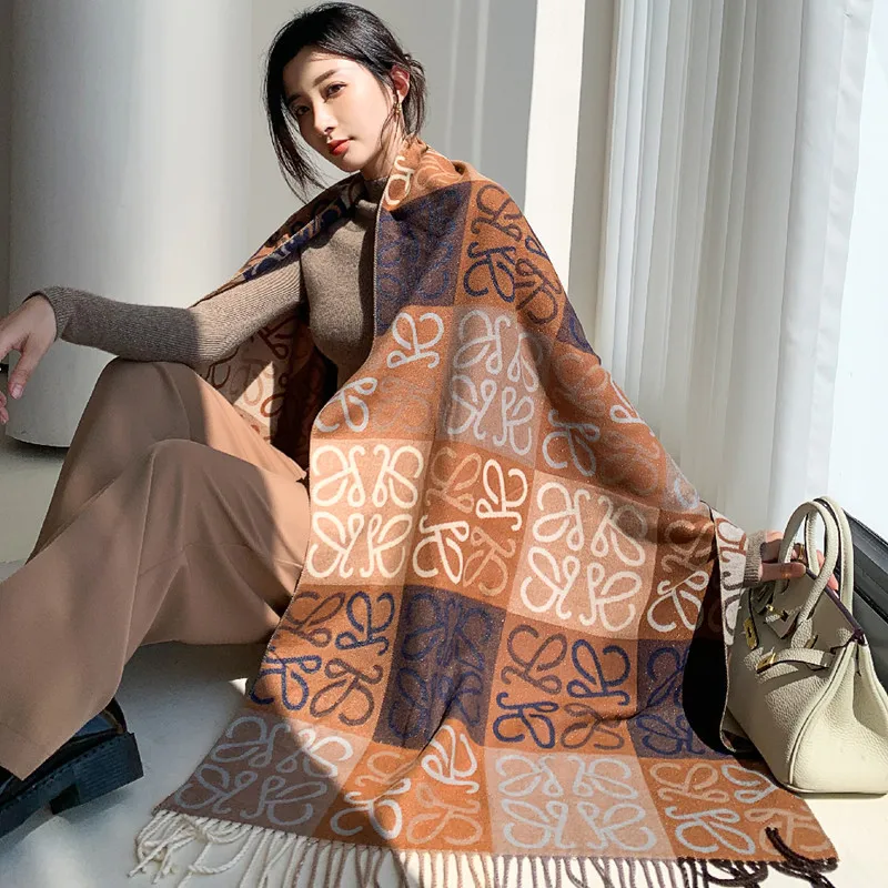 

Шарф из искусственного кашемира женский осенне-зимний длинный теплый двухсторонний Модный Универсальный шарф двойного назначения в Корей...