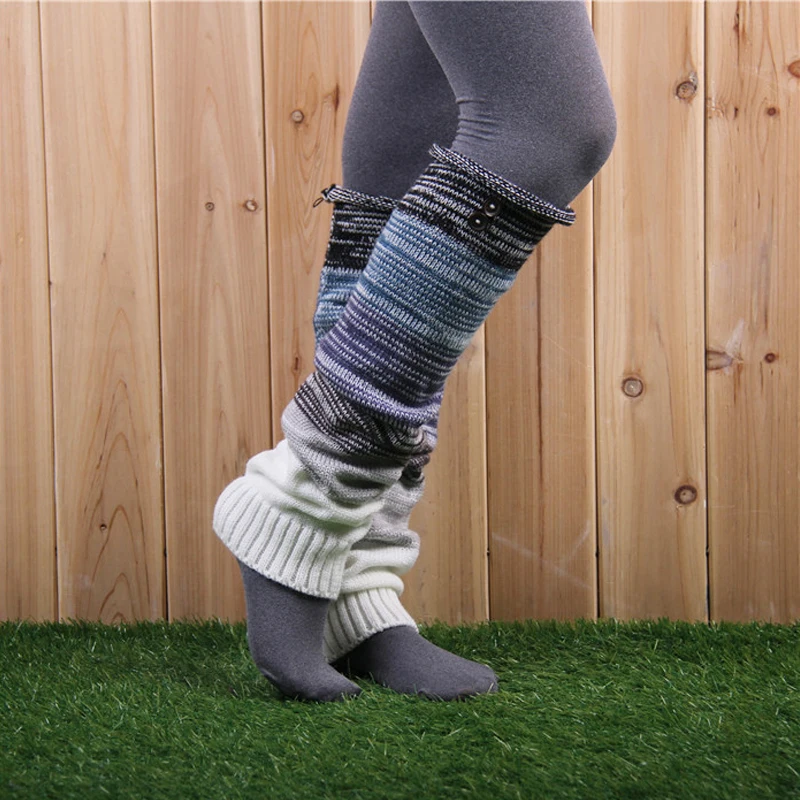 

1 Pcs Fashion Leg Warmers Women Warm Knee High Winter Knit Multicolor Crochet Leg Warmer Warm Boot Cuffs Beenwarmers Long Socks