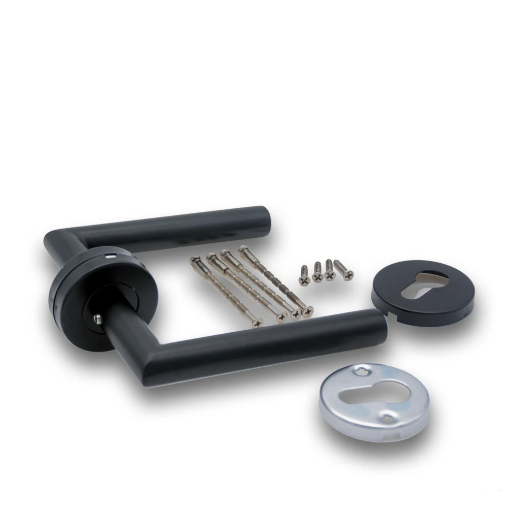 

1 Piece Handle 304 Brushed Stainless Steel Tube Hollow Spray Paint Frosted Black Round Cover Split Right Angle Door Handle