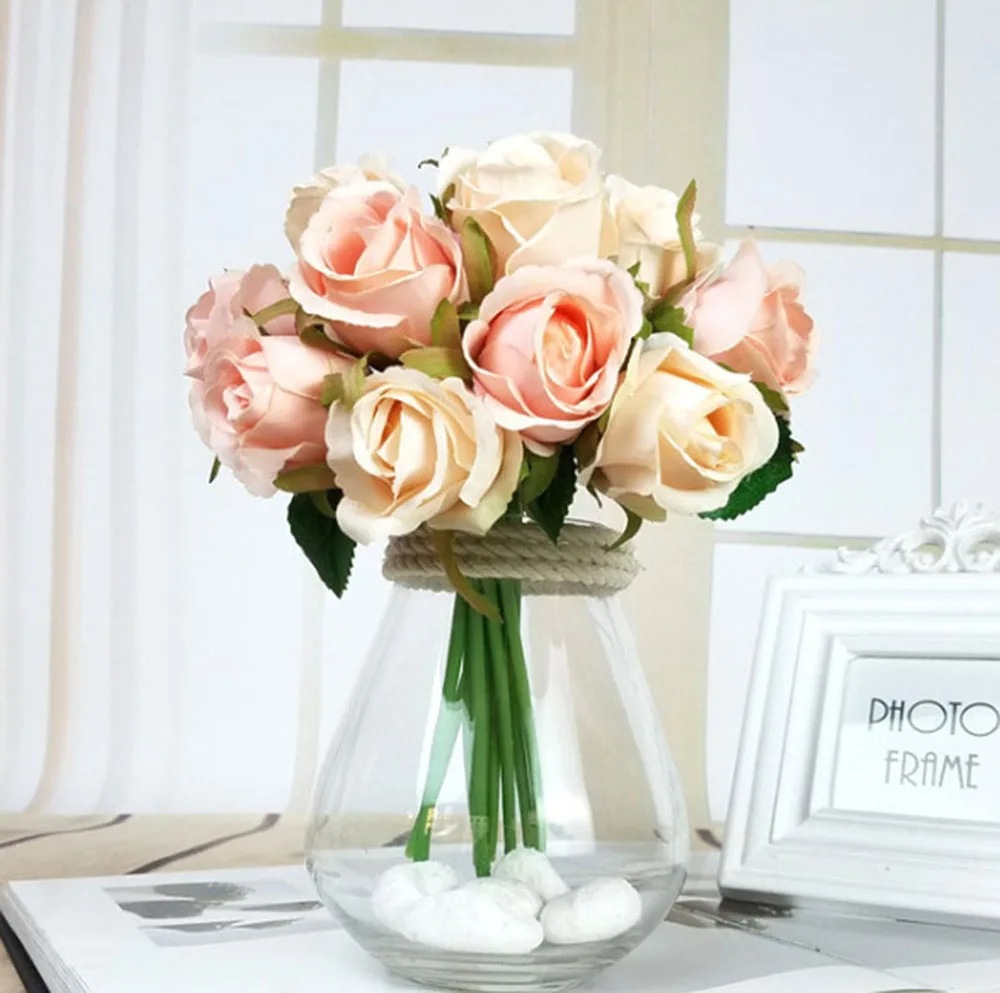 12 голов завитые розы Королевский букет Искусственные цветы Свадебные