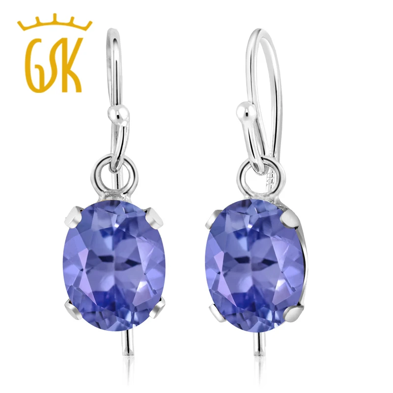 1,50 Ct Овальные Синие Танзанит 925 пробы серебряные серьги