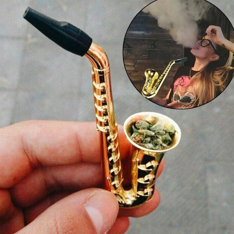 

New Unique Saxophone Mini Portable Smoking Pipes Metal Tobacco Pipe Hookah Gifts