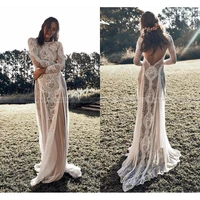 boho bohemian full lace wedding dress for women 2021 vestido blanco mujer long sleeve wedding gowns summer country backless