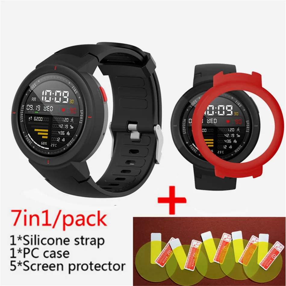Black 1 7 в 1 для Huami Amazfit Verge ремешок силиконовые умные часы полоса+ verge рамка чехлы крышка оболочка+ amazfit Verge Защитная пленка для экрана - Цвет: Black 1