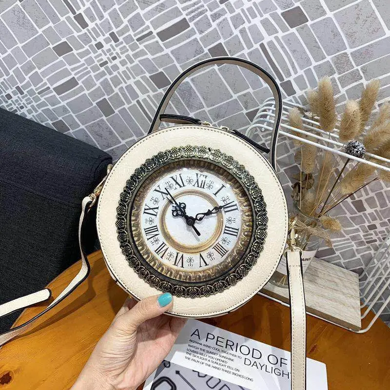2019 Новая женская маленькая круглая сумка ретро будильник на плечо Модная