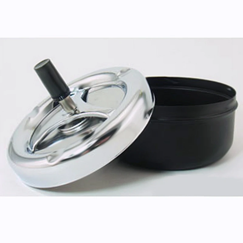

Round Push Down Cigarette Ashtray with Spinning Tray, Black