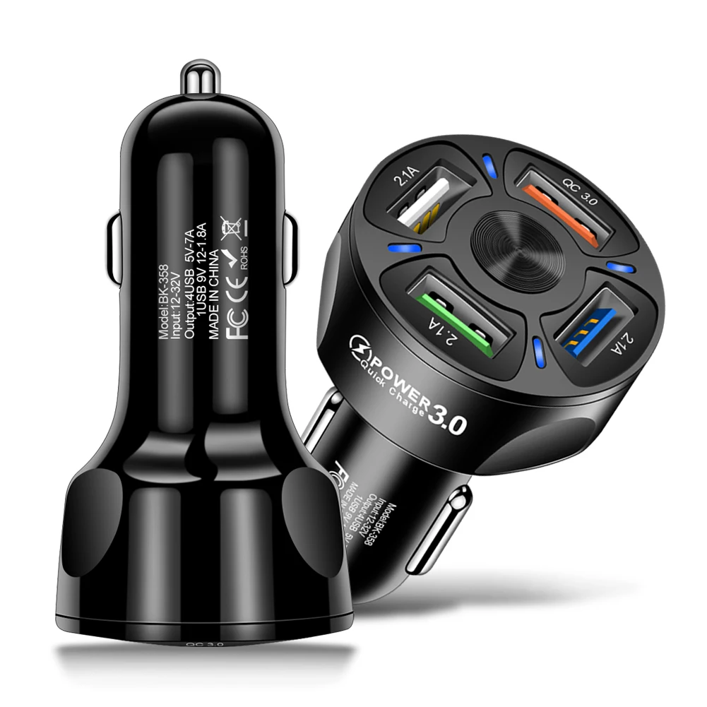 

Universal Car Charger Lighter Charger Adapter Fast Charging 3 4 5 USB Ports with LED Indicator Light for iPhone Xiaomi Huawei