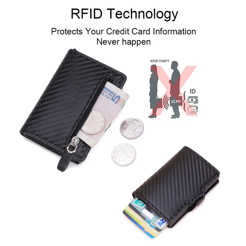 Кошелек мужской короткий тонкий из углеродного волокна с Rfid защитой и отделением