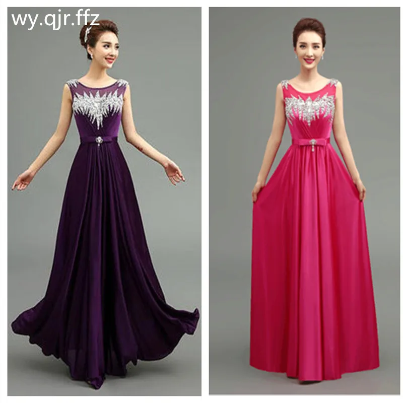 

QLY140 # Длинные платья подружки невесты серо-фиолетовые красные королевские синие шнуровка черный атласный комплект со стразами хор вечернее...
