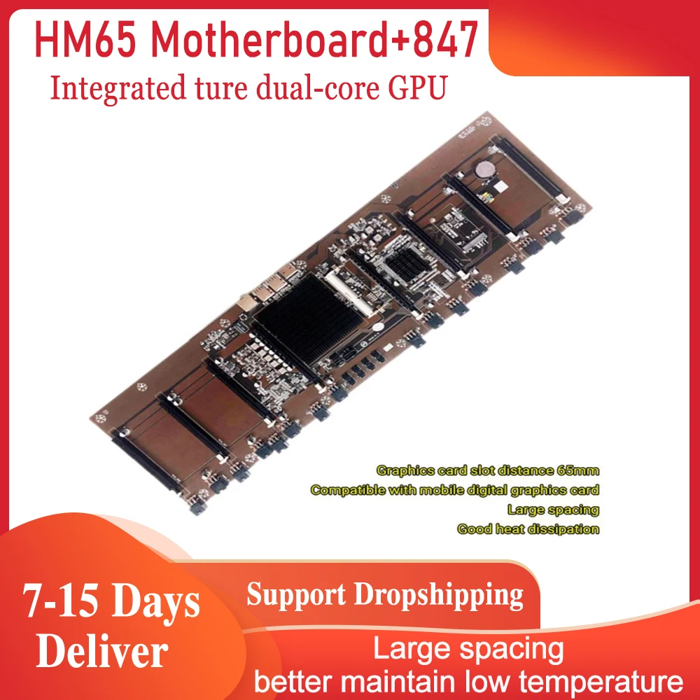 

Материнская плата HM65 HM65 + 847, встроенный процессор BTC для криптовалютинга, материнская плата с 8 слотами для карт памяти DDR3 для Rx580 1660 2070 2080 3090