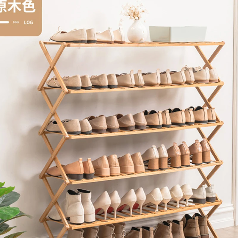 

Shoe rack folding multi-layer simple household economy dormitory door storage rack free installation bamboo shoe cabinet