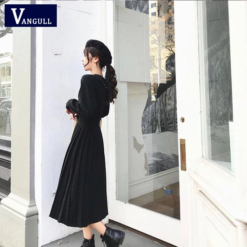 Vangull элегантное вязаное платье с длинным рукавом и круглым вырезом платья 2019