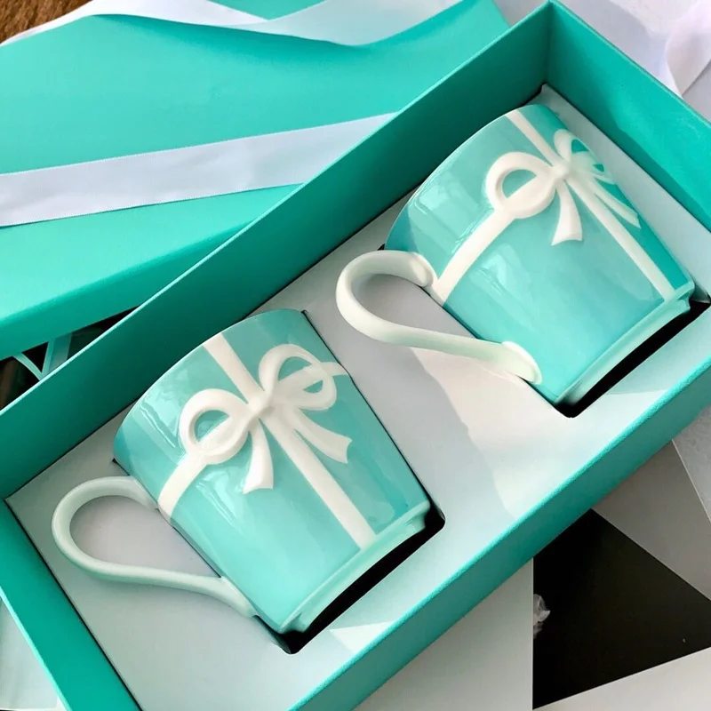 

Ceramic Mugs Coffee Tea Milk Water Cups & Saucers Kitchen Dining Utensils Blue Presents Box Packaging Wedding Birthday Gifts