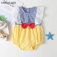 herbeeza cute baby girl clothes plaid costume for baby girl red bowknot sleeveless baby bobysuit 100 cotton newborns jumpsuits