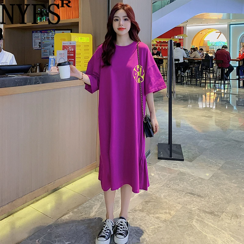Женское свободное платье NYFS корейский стиль с коротким рукавом из чистого хлопка