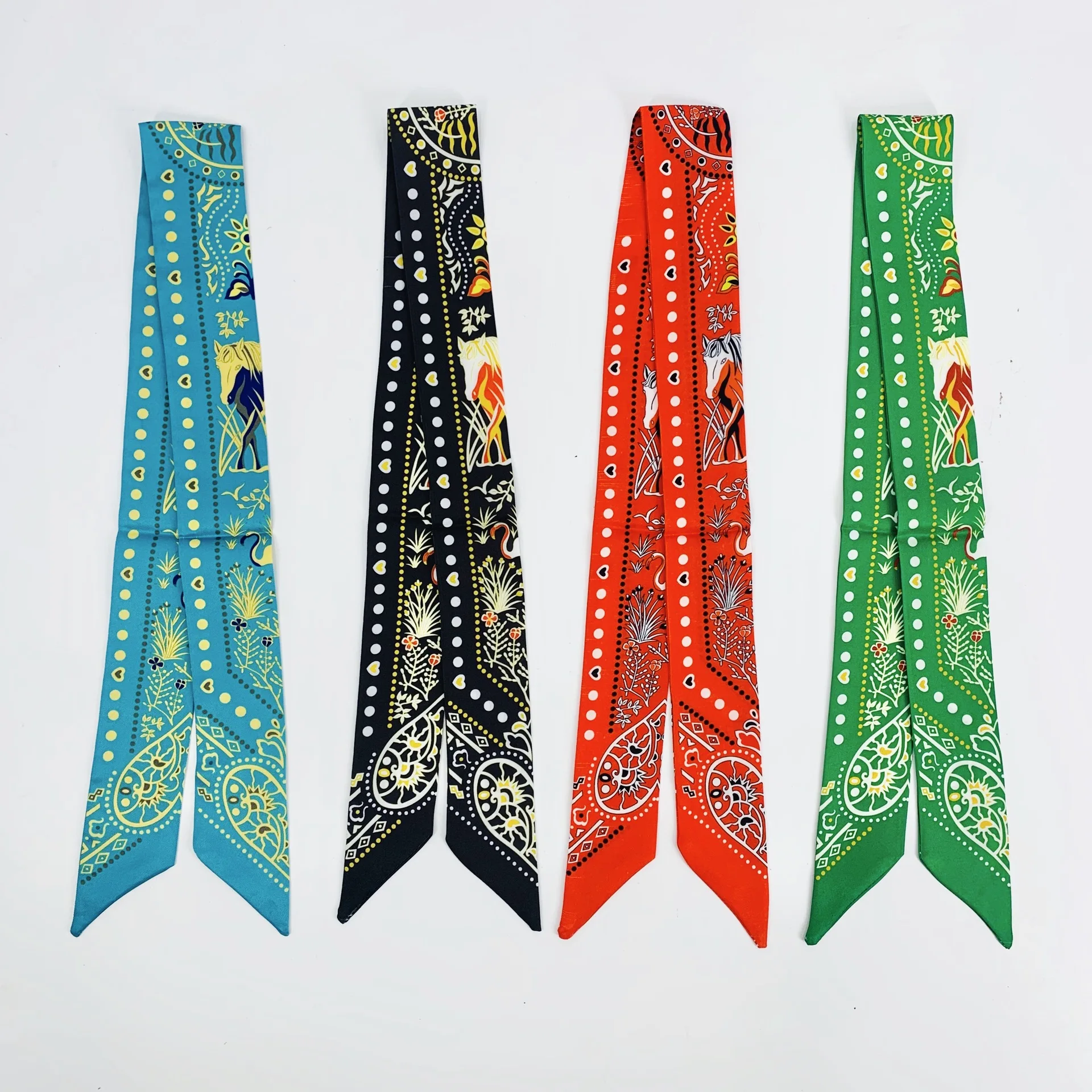 

Cross border new family style ribbon decoration small scarf binding bag handle ribbon printing scarf Ribbon Headband
