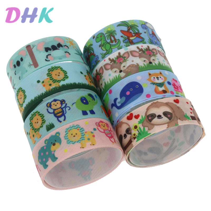 DHK 10 ярдов животных Олень Лев ленивый принт грогрен ленточный аксессуар бант для