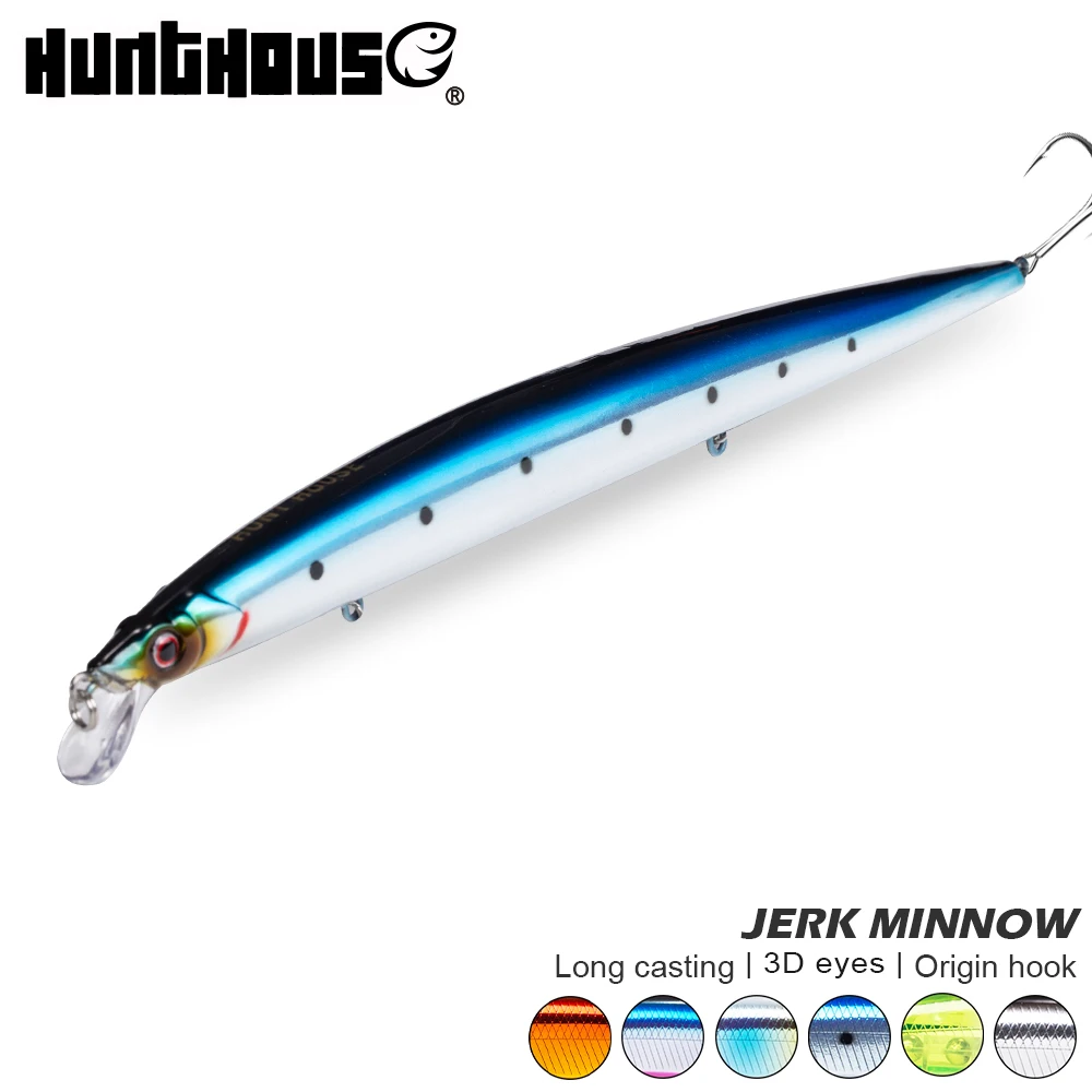 Hunthouse jerk minnow 210 мм/34 г приманка длинная литья плавающая наживка pesca jerkbait корпус из нержавеющей стали hardcore minnow 210