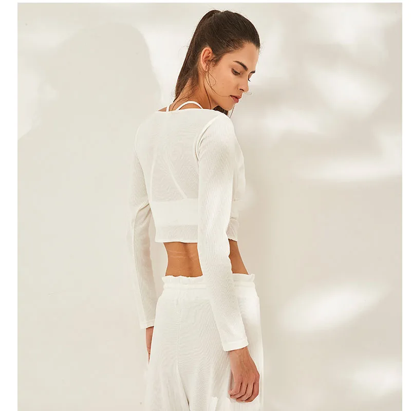 Женский укороченный Топ с длинным рукавом для йоги Женская дышащая Спортивная