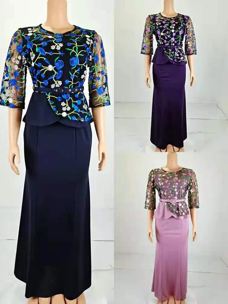 

2021 Summer Dresses for Women African Women Dashiki Lace Maxi Dress Short Sleeve Elegant Ladies Clothes African Clothes