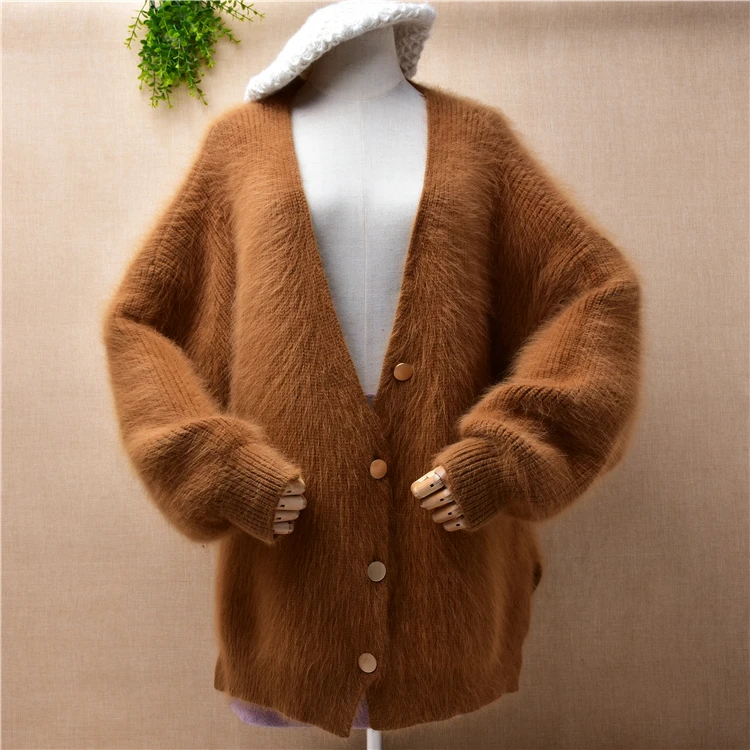 

Женский зимний плотный теплый меховой кашемировый Вязаный Кардиган с длинным рукавом «летучая мышь» 1 кг из ангорской шерсти