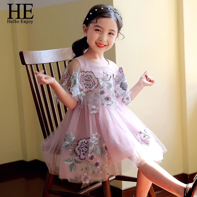 

HE Hello Enjoy Summer Girls' Dress Cute Net Gauze Embroidered Sleeveless Party Princess Dress Children Baby Kids Girls Clothing