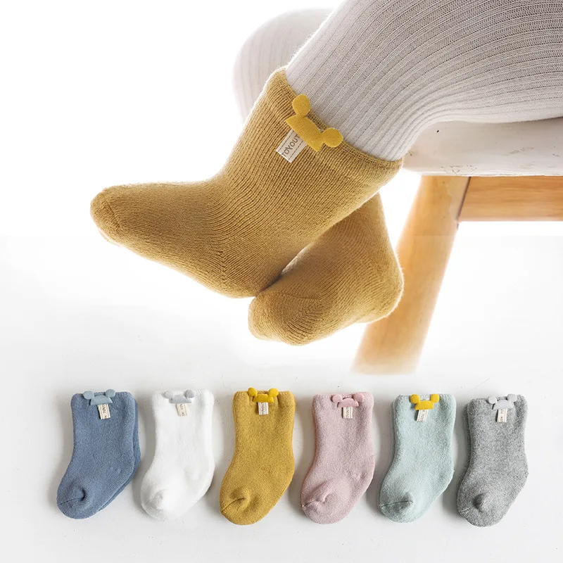 Oto&ntilde;o calcetines de beb&eacute; de invierno 100% de algod&oacute;n grueso c&aacute;lido dise&ntilde;o de rat&oacute;n medias de Color s&oacute;lido para beb&eacute; ni&ntilde;os beb&eacute; reci&eacute;n nacido c&aacute;lido Calcetines-0
