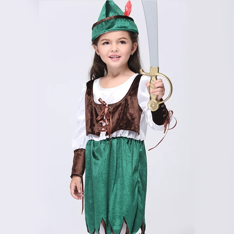 New Baby Girl Pirate Style Suit Kid Halloween Outfit 3 Piece Patchwork Dress + Hat Tip Toddler Cosplay Costume Clothing Set |