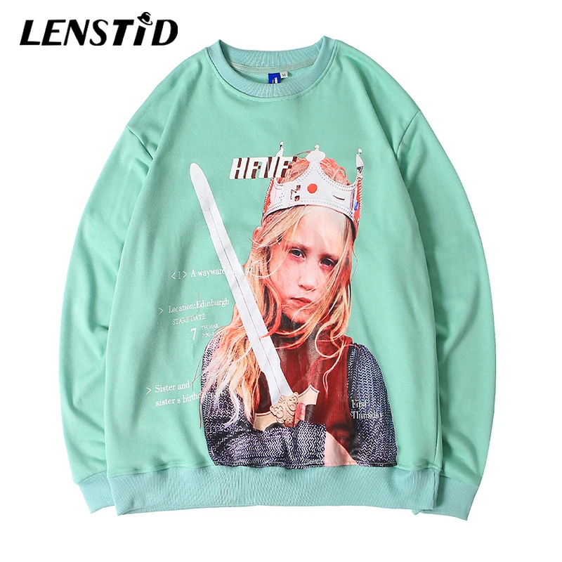LENSTID 2019 Осень Harajuku своенравного маленькая девочка пуловеры c капюшоном принтом в