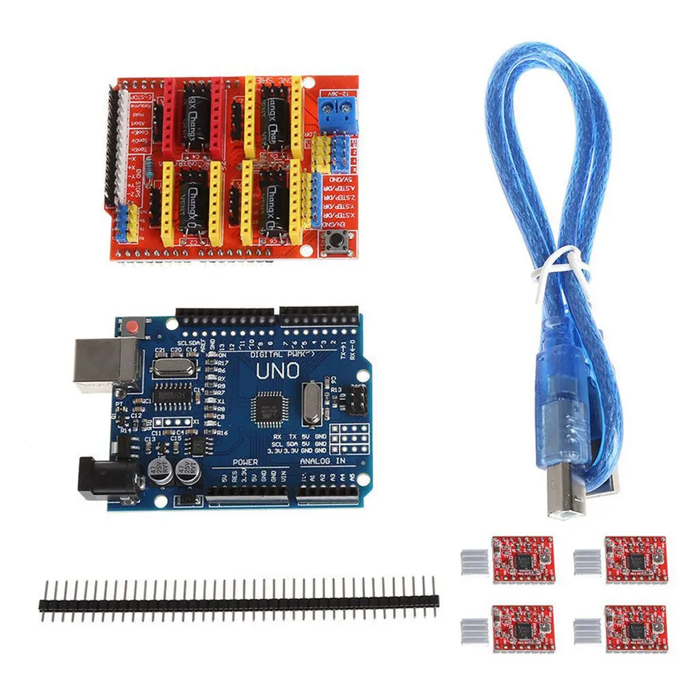 

Cnc Shield V3 Engraving Machine 3D Printer+ 4pcs A4988 Driver Expansion Board For Arduino UNO R3 With USB Cable