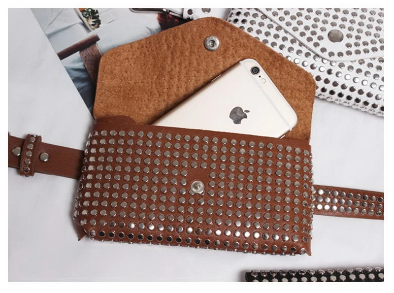 Anslot модная поясная сумка с заклепками для женщин, панковская поясная сумка для девушек, маленькая поясная сумка из искусственной кожи, поясная сумка, Женский чехол для телефона HPS572