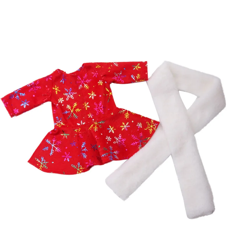 

18 Inch American Doll Girls Clothes Red New Year Dress + White Scarf Newborn Baby Toy Accessories Fit 43 Cm Boy Dolls Gift c739