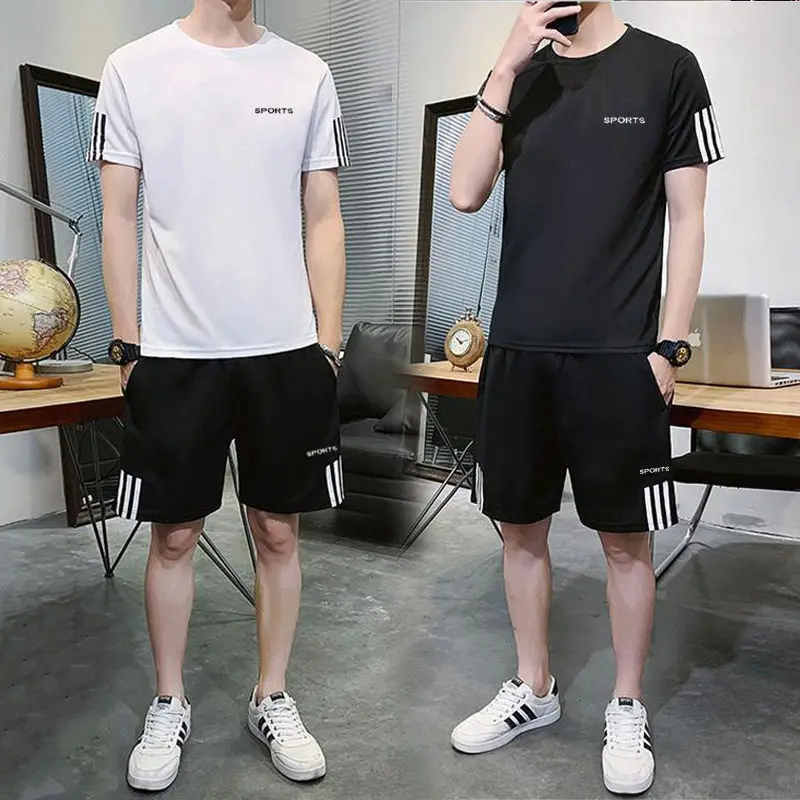 

T-shirt Suit Summer New Men's Round Neck Short Sleeve T Men's Top Leisure Sports Breathable Shorts Clothes Running Clothes