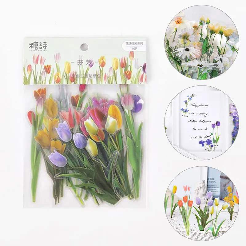 

New PET Sticker Pack Flower Yang Breeze Fresh Handbook Diary DIY Flower Shaped Stickers