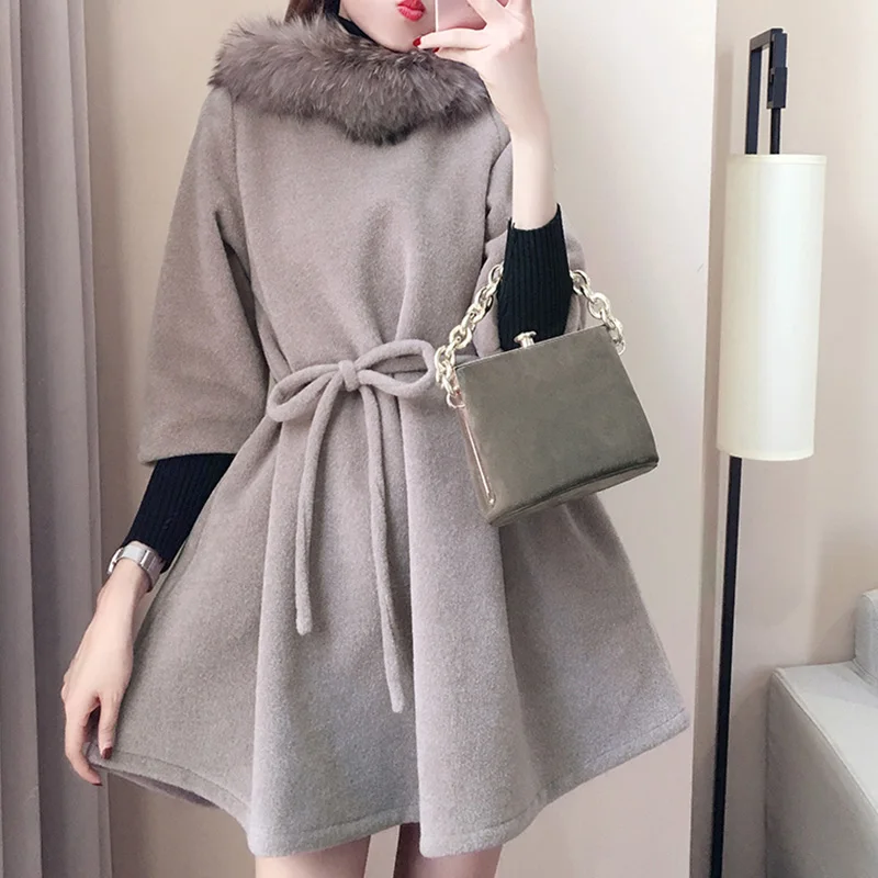 2019 новое осенне зимнее шерстяное платье женское Длина рукав 44 45 теплое толстое