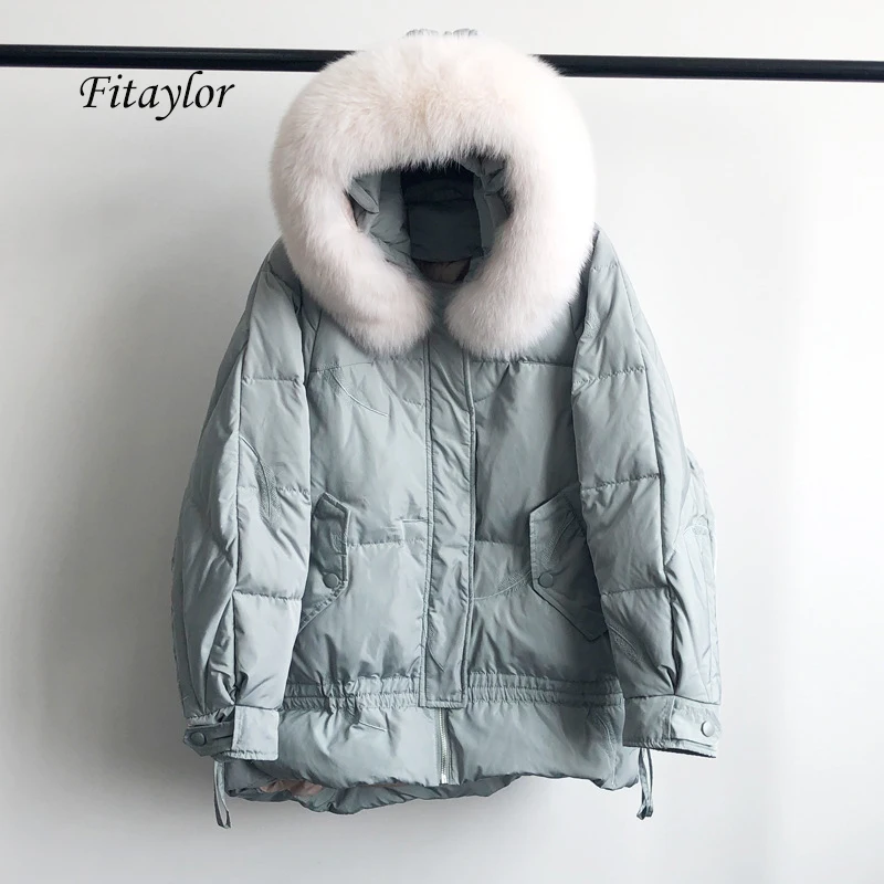 Женская куртка с капюшоном Fitaylor теплая парка на 90% белом утином пуху натуральным