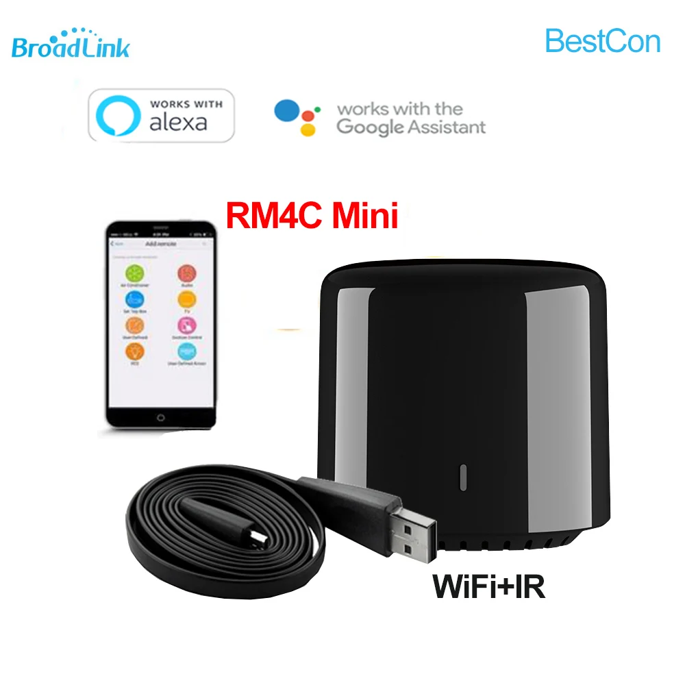 

Универсальный мини-пульт дистанционного управления BroadLink RM4C, ИК, Wi-Fi, голосовое управление, работает с Google Home, Alexa Smart Home RM 4C Mini для AC