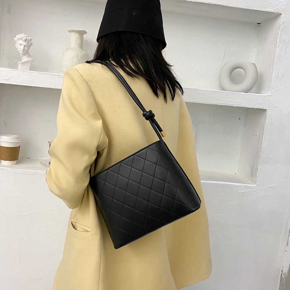 

Lattice Pattern Crossbody Handbag Women PU Leather Solid Color Simple Casual Shoulder Purse Female Portable Travel Messenger Bag