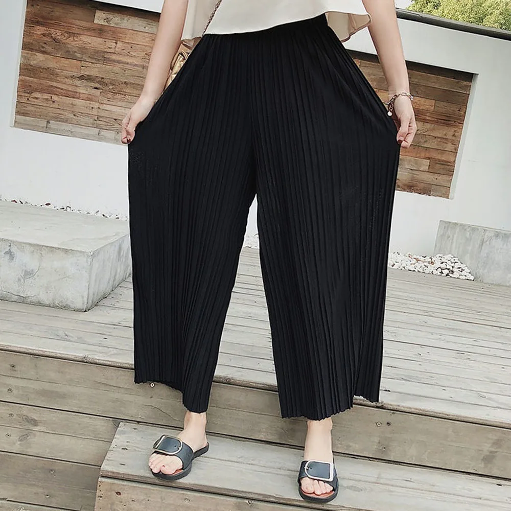 

Pants Summer Long Thin Special Wide-leg Pants Women's Black Nine-point Pants High Waist Drape Large Size Fat Girl Black