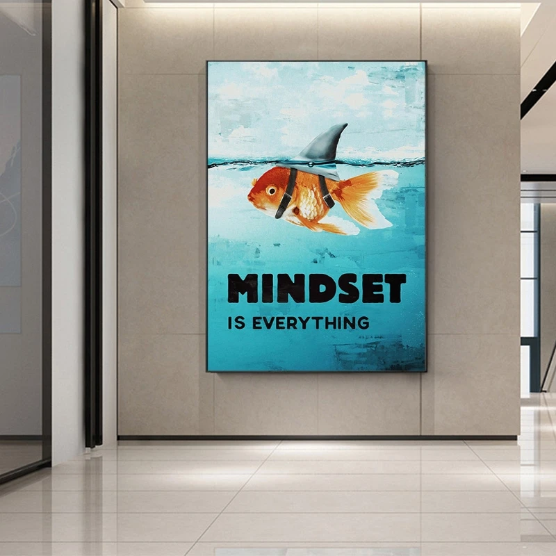 Живопись на холсте Акула рыба животное мотивация Mindset Is All скандинавский