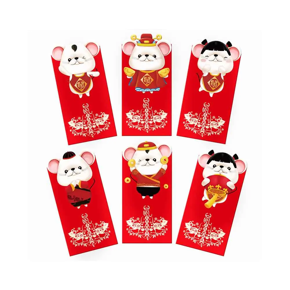 3 6 шт./компл. традиционный Lucky Hong Bao Бумага красные свадебные конверты Весенний фестиваль китайский год милый подарок крыса пакет - Цвет: 3