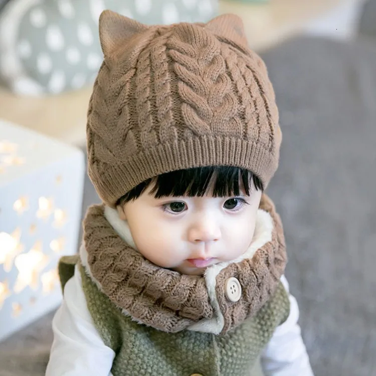 Красный цвет милый детский шарф зимняя шапка s комплект теплая вязальная шерсть