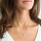 Модное Двухслойное женское ожерелье, ювелирные изделия, золотистый чокер с V-образным вырезом, ожерелье с подвеской на шею, цепочка до ключиц