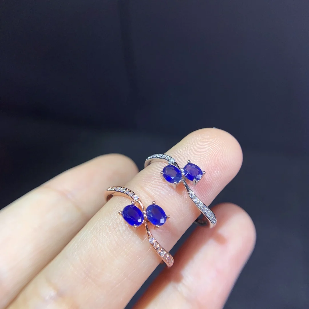 

shilovem 925 silver sterling Natural New Burning sapphire Rings fine Jewelry party trendy open gift new gift 3*4mm dj03045582agl