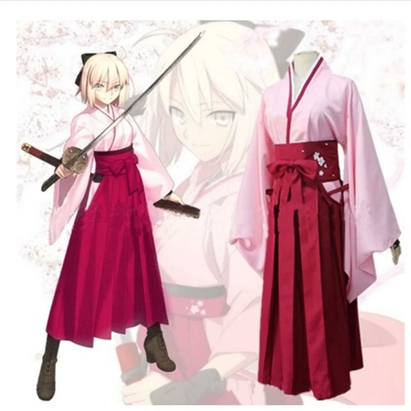 

Fate Grand Order Sakura Saber Okita General Cos Clothing Powder Kimono Cosplay Costume Anime Game Perform Female Cosplay Sets