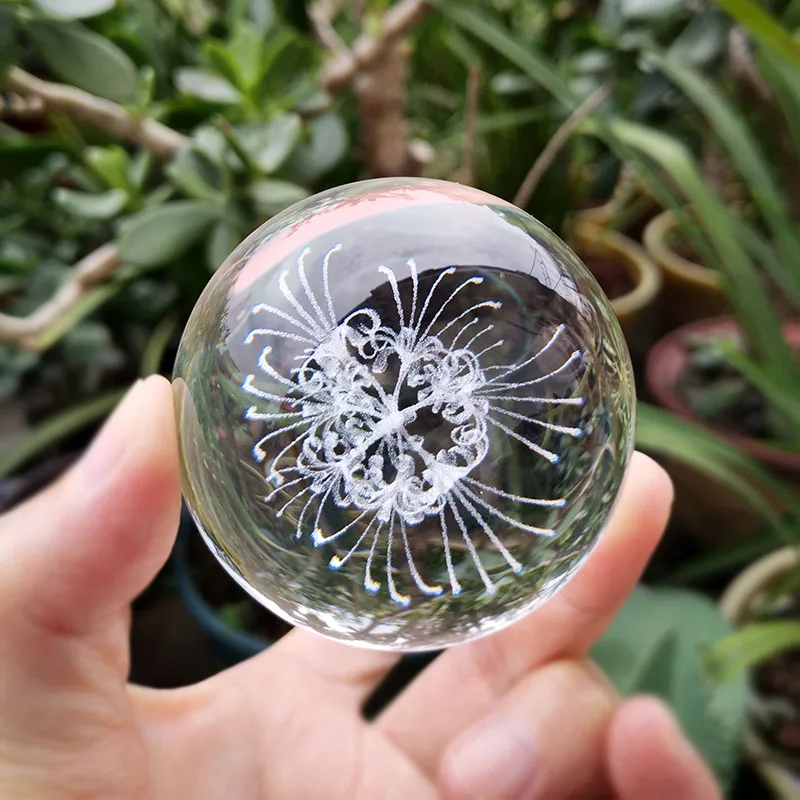 

Crystal 3D Engraved Sphere Glass Equinox Flower Ball Laser Engraver Figurine Paperweight Home Desk Decor Ornaments Crafts Gifts