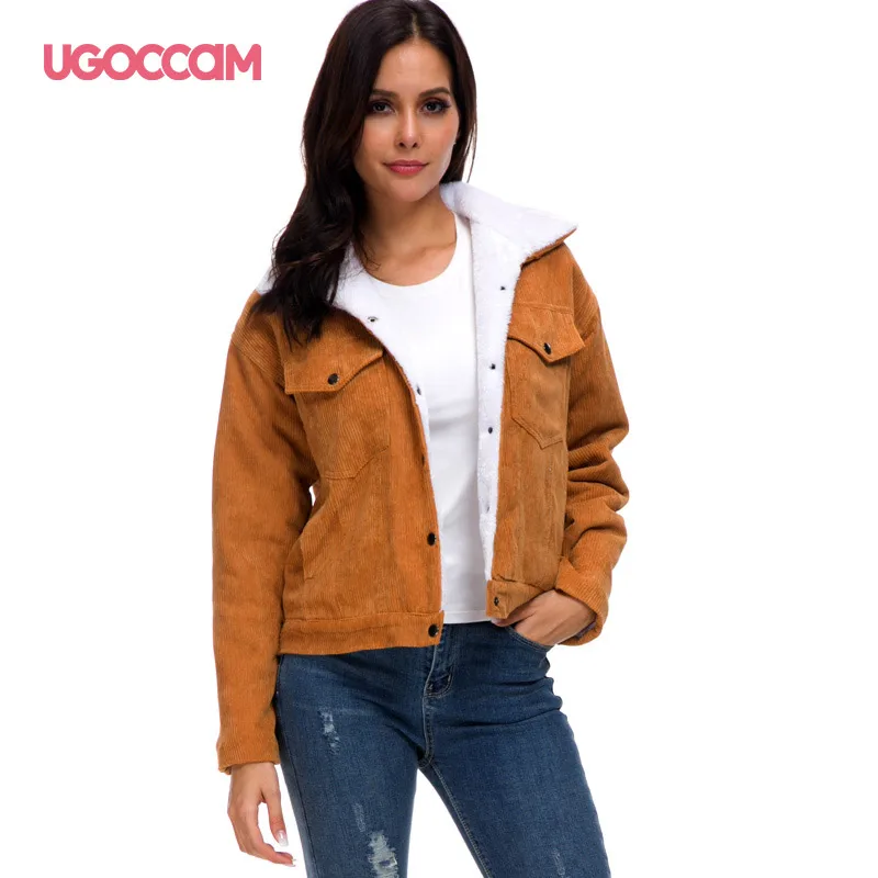

UGOCCAM Jacket Long Sleeve Coat Women Corduroy Jacket Women Velvet padded Coat Lambswool Women Jacket Winter Clothes Women 2020